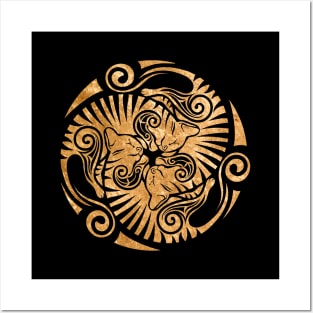 Sleeping kittens in celtic style, gold Posters and Art